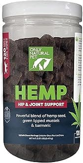 Only Natural Pet Hemp Hip & Joint Support for Dogs - Supplement for Mobility Wellness Pain Relief Healthy Inflammatory & Bone Stiffness - Chews w/Fatty Acid Blend Mussels & Turmeric - 120 Count (H/J)