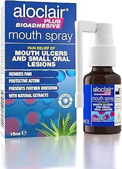Aloclair Plus Bioadhesive Mouth Ulcer Spray 15 ml, Helps relieve pain from Mouth Ulcers and Oral Lesions, Up to 10-Hour Protection, No-Touch Application, For Adults and Children 4 Years+