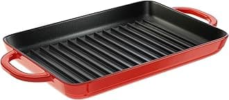 Manufacturing Company Lodge Enamel Cast Iron Grill Pan, 12.5” x 8” (Red), EB12GP42