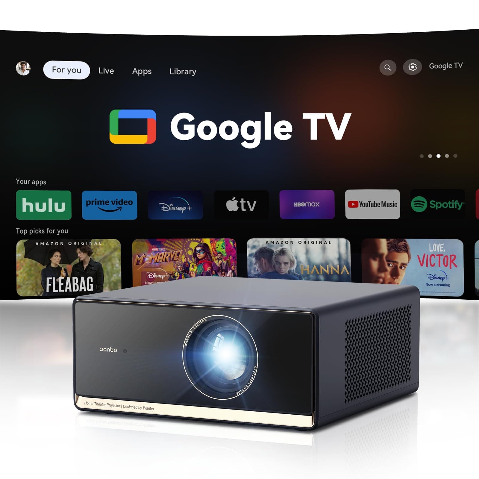 - X5 Pro Google TV Smart Projector with Wi-Fi & Bluetooth, 4K Supported, 1100 ANSI Outdoor & Home Movie Projector, Auto Focus & Keystone, HDMI 2.0, Voice Control, HDR10 (2025 Upgrade)