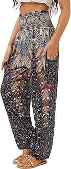Women's Harem Pants, High Waist Yoga Boho Trousers with Pockets