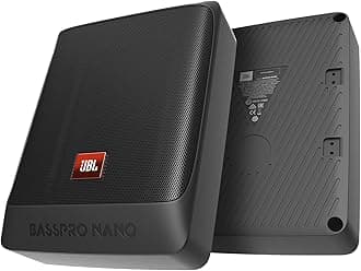 JBL BASSPRO Nano - 100W RMS Ultra-Compact Under Seat Powered Subwoofer with Bass Volume Remote Control. Rugged All-die-cast Aluminium Enclosure Design.