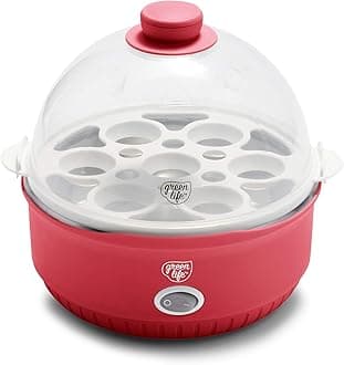 GreenLife Rapid Egg Cooker, 7 Egg Capacity for Hard Boiled, Poached, Scrambled and Omelet Tray, Easy One Switch, Dishwasher Safe Parts, BPA-Free, Red