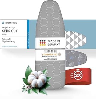 Ironing Board Cover 120 x 40 cm Heat Reflective Elastic Band Oeko-Tex 100 Size M Grey Hexagonal