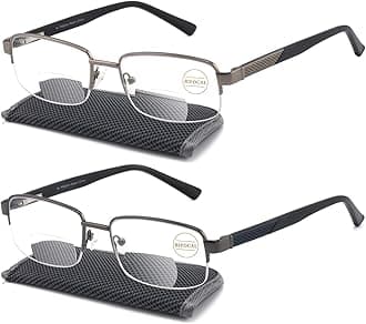Missfive Men Premium Multifocus Reading Glasses Blue Light Blocking, Progressive Metal Frame With No Broken Spring Hinge