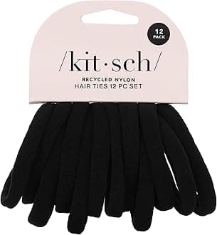 Kitsch Nylon Hair Ties No Damage - Stretchable Hair Bands for Strong All-Day Hold, Ponytail Holders | Hair Accessories for Girls | Ideal Gifts for Women - Black, 12 Pcs