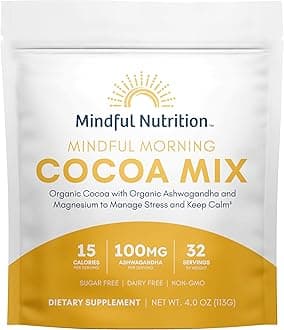 Mindful Morning Sugar Free Hot Chocolate Mix with Organic Ashwagandha and Magnesium Supplements to Relax the Mood and Calm the Mind, Natural Stress Relief Supplement Hot Cocoa