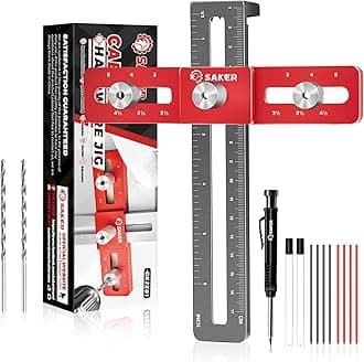Saker Cabinet Hardware Doweling Jig - Cabinet Handle Template Tool for Knobs and Pull - Adjustable Self Centering Punch Locator Precise Woodworking Drill Guide (5" Jig Saw with pencil)