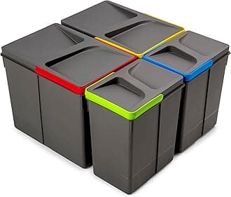 Recycle Containers for Kitchen Drawers, Height 266mm (10,47 inch), 2x15L + 2x7L, Anthracite Grey Plastic, Plastic