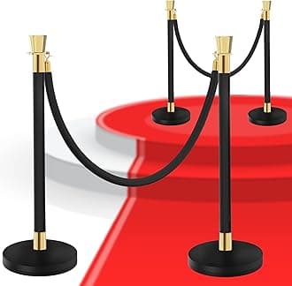 2 PCS Black Stanchions with Black Ropes - Crowd Control Barriers for Events VIP Posts with Velvet Ropes Elegant Stanchion Kit for Parties Red Carpet Poles and Safety Barriers