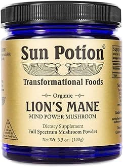 Sun Potion Lion’s Mane Mushroom Powder – Wildcrafted Full Spectrum Hericium Erinaceus, Brain, Focus & Memory Support, Adaptogenic Nootropic Mushroom, No Fillers, 100g
