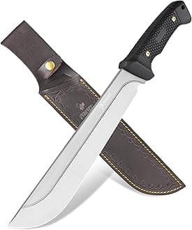 NedFoss 16" Survival Machete with Sheath, D2 Steel 0.22" Thick Full Tang Blade Machete Knife with Flat Grinding, Machete for Cutting Trees, for Yard Work, Clearing Brush with TPE Handle