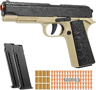 Toy Gun, 1911 Semi Auto Pistol Gun Toy for Boys, Empty Shell Ejecting Toy Gun with 120 Soft Bullets, Realistic Gun Toy Model, Kids Plastic Toy Pistol for 8+ (Sand)