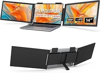 Laptop Screen Extender - 14 Inch Triple Portable Monitor IPS FHD 1080P 3-Type-C External Screen with Windows Mac Travel Work for Laptops Compatible, Fits 14"-16.5" Laptops