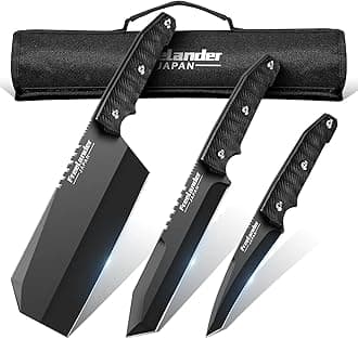 Freelander 3PCS Butcher Knife Set for Meat Cutting, Sharp Chef Knife Set Dishwasher Safe with Roll Bag, Full Tang BBQ Knifes with Leather Sheath, Christmas Gifts for Men Women