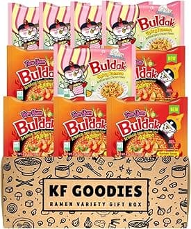 KF GOODIES Korean Ramen Variety Pack Gift Box (10 Count) – Spicy Buldak Noodle Assortment for Birthdays, College Care Packages, Office Snacks, and Gift Baskets