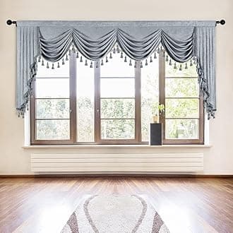 ELKCA Thick Chenille Window Curtains Valance for Living Room Silver Grey Waterfall Valance for Bedroom,Rod Pocket (W118inch, 1 Panel)