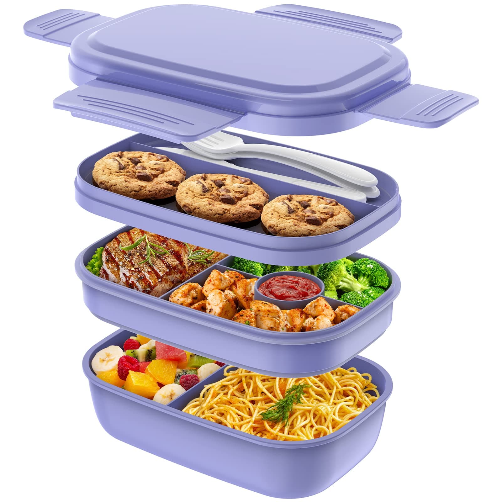 HOMETALL Stackable Bento Box Adult Lunch Box, Large Capacity 1900ml Lunchbox with Utensil Set, Leak-Proof for Dining Out, Work, Picnic, School