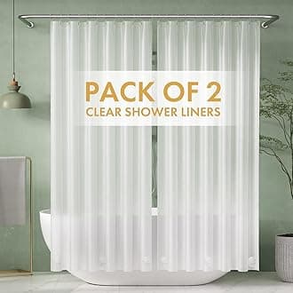 AmazerBath 2 Pack Thin Shower Curtain Liners, 72 x 72 Inches PEVA 3G Shower Curtains with Stones and 12 Grommet Holes, Waterproof Thin Plastic Liners- Frosted