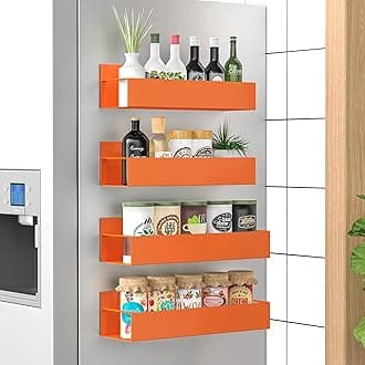 4 Pack Magnetic Spice Storage Rack Organizer for Refrigerator and Oven, Orange Fridge Organizers and Storage
