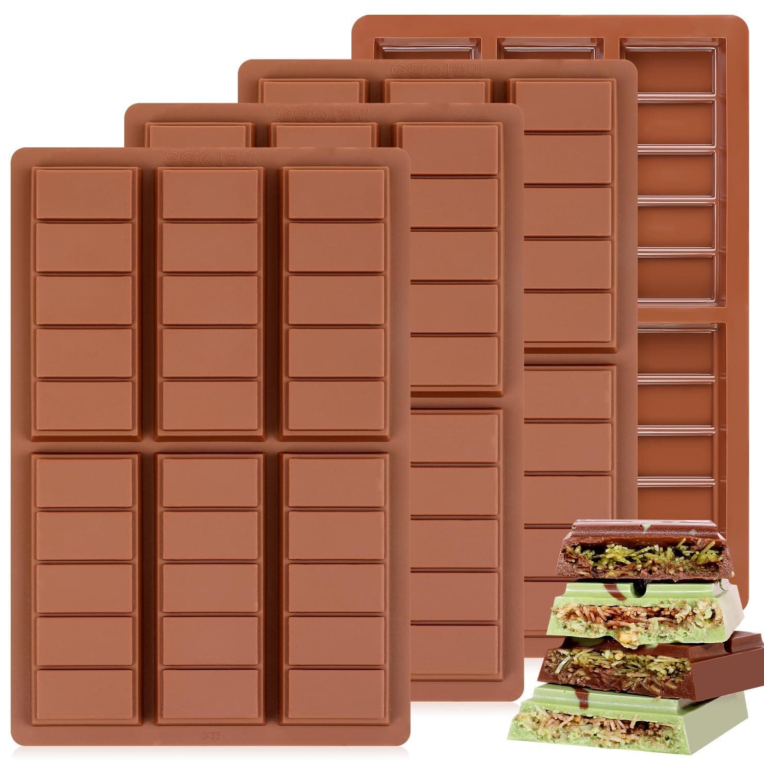 Chocolate Bar Molds - Non-Stick Silicone, Food Grade, 4 PCS, Choco