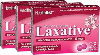 HealthA2Z® Woman's Gentle Laxative | Bisacodyl Stimulant Laxative 5mg | Constipation Relief | Gentle and Reliable | Overnight Relief (3 Pack x 25 tablest Each (75 Total))
