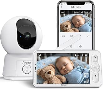 1080P Wi-Fi Smart Baby Monitor with Camera and App,Night Vision,5 Inch Split Screen,3350mAh Battery,PTZ,Auto Tracking,300m Long Range,Room Temperature Monitor,Cry&Motion Detection,2 Way Audio