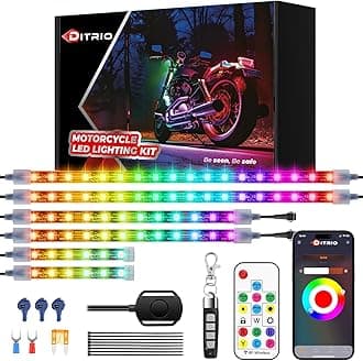 6Pcs Motorcycle Led Underglow Kit with DITRIO APP & 2 RF Remote Control,Motorcycle RGB Lights with Brake Turn Signal, Dual Zone,12V Waterproof Pixelglow Effects for Motorcycles, Golf Carts, ATVs, UTVs