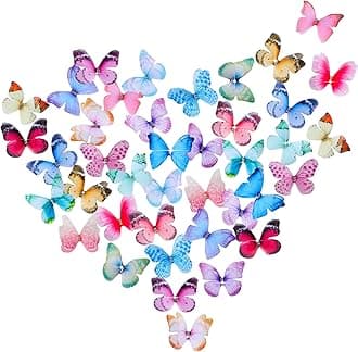 Waydress 80 Pieces Organza Butterfly Colorful 2-Layers Appliques 3D Wall Decor DIY Ornament Decorative Butterflies for Craft Wedding Decoration, 20 Styles(Cute Style)