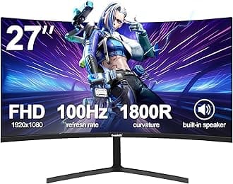 27 inch Gaming Monitor Full HD 100Hz Built in Speaker Curved 1800R Computer Monitors 1080P Frameless Display Screen 100% sRGB 300cd/m² Brightness Suitable for office, home and entertainment