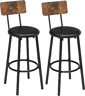 Bar Stools, Bar Stools Set of 2 with PU Upholstered, Bar Chairs with Footrest and Back, 26" Bar Stools for Kitchen Island, Dining Room, Easy to Assemble, Rustic Brown and Black BF31BY01G2