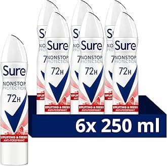 Sure Women Nonstop Protection Watermelon Fresh Deodorant Body Spray Antiperspirant with a watermelon and cactus scent & body heat activated technology for 72 hour odour and sweat protection 250 ml, Pack of 6