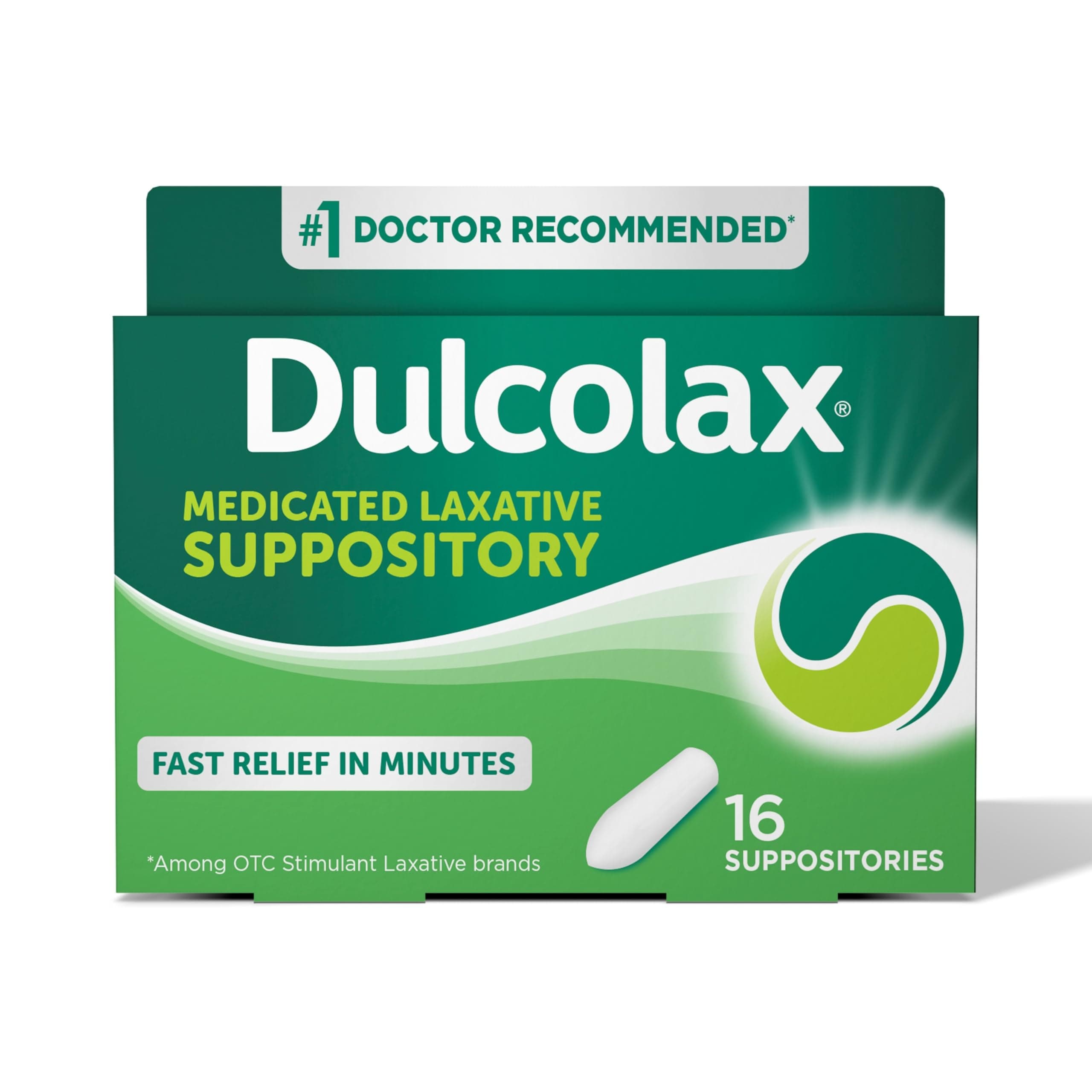 Dulcolax Stimulant Laxative Medicated Suppositories, Predictable & Effective Constipation Relief, Bisacodyl 10 mg, 16 Count