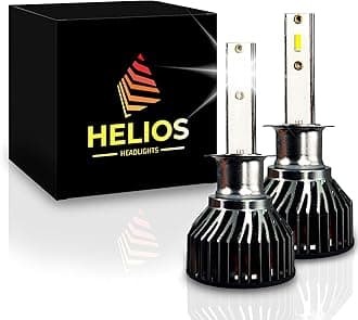 Helios Headlights H1 Bulbs Led 18000 LM Super Bright Fan Cooling All In One Cool White Conversion Kit Hi/Lo (DC 9-30V) 6000K (36W x2) 30,000Hours over 200% Brighter, Braided Cable
