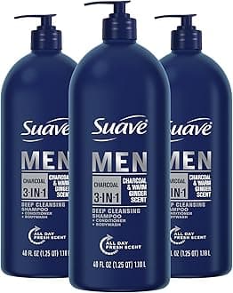 Men Shampoo Conditioner Bodywash 3 in 1 Charcoal &Warm Ginger to Cleanse and Nourish Hair and Skin, 40 oz Pack of 3