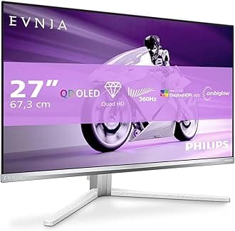 Philips Evnia 27M2N8500-27 Inch OLED QHD gaming monitor, 360 Hz, 0.03 ms, HDR400, Ambiglow, FreeSync. Prem., G-Sync comp. (2560x1440, 2X HDMI 2.1, 1x DP 1.4, USB Hub) White