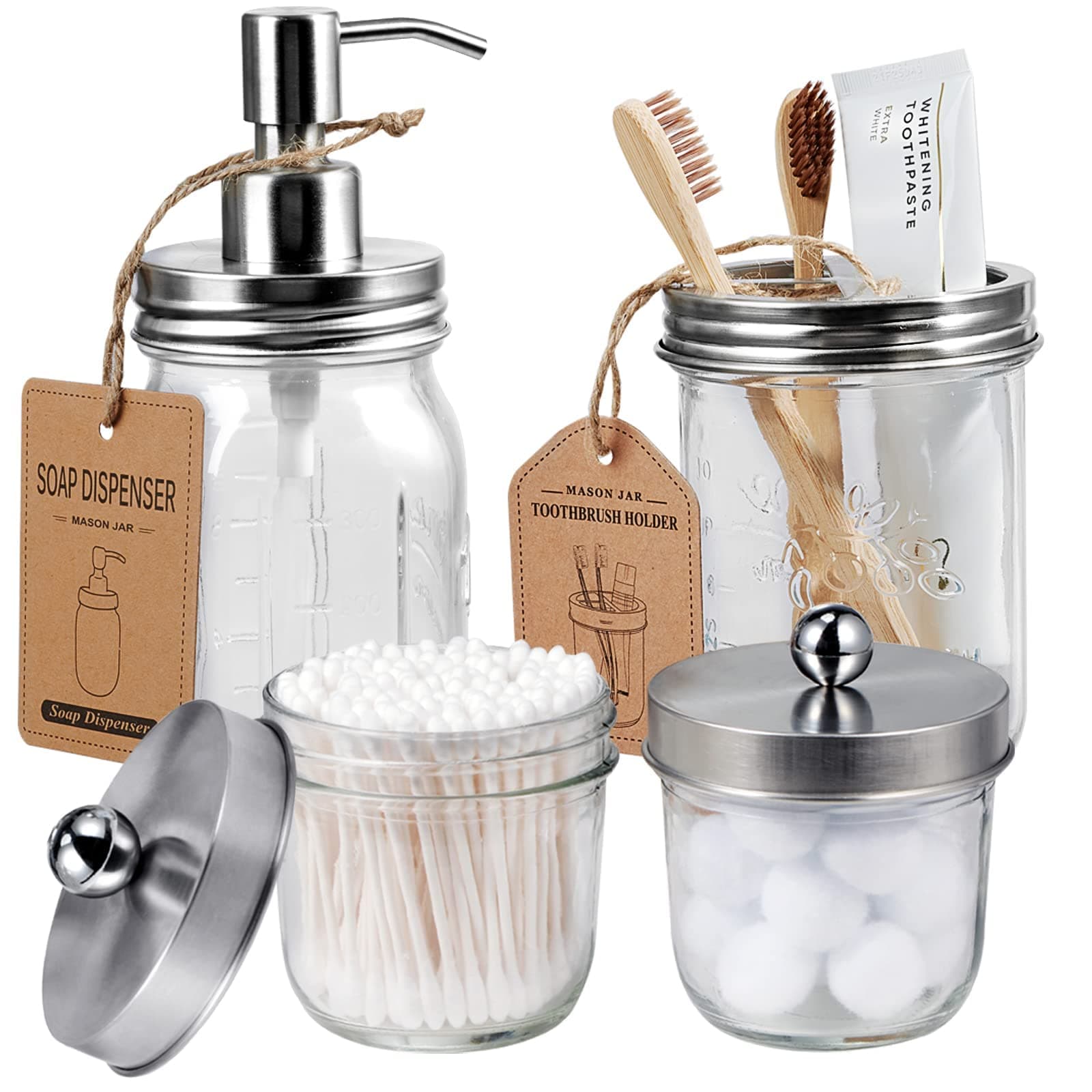4 Pcs Mason Jar Bathroom Accessories Set
