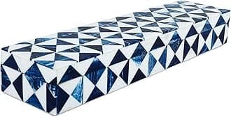 Handicrafts Home Blue and White Decorative Storage Box with Lid, Slim Remote Control Holder Box, Handmade Resin Inlay Wooden Box, Coffee Table Organizer, Small Keepsake Storage Box (10x2.5x1.5 Inch)