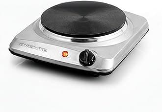 Electric Countertop Single Burner, 1000W Cooktop with 7.25 Inch Cast Iron Hot Plate, 5 Level Temperature Control, Compact Cooking Stove and Easy to Clean Stainless Steel Base, Silver BGS101S