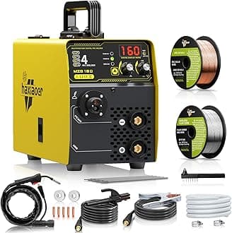 160A MIG Welder, 110V Gas MIG Welder Machine, 4-in-1 Gasless Flux Core/Gas MIG/Lift TIG/Stick Welder with Synergic Control, IGBT, Multi Process Flux Core Welder for Home DIY Professional Use