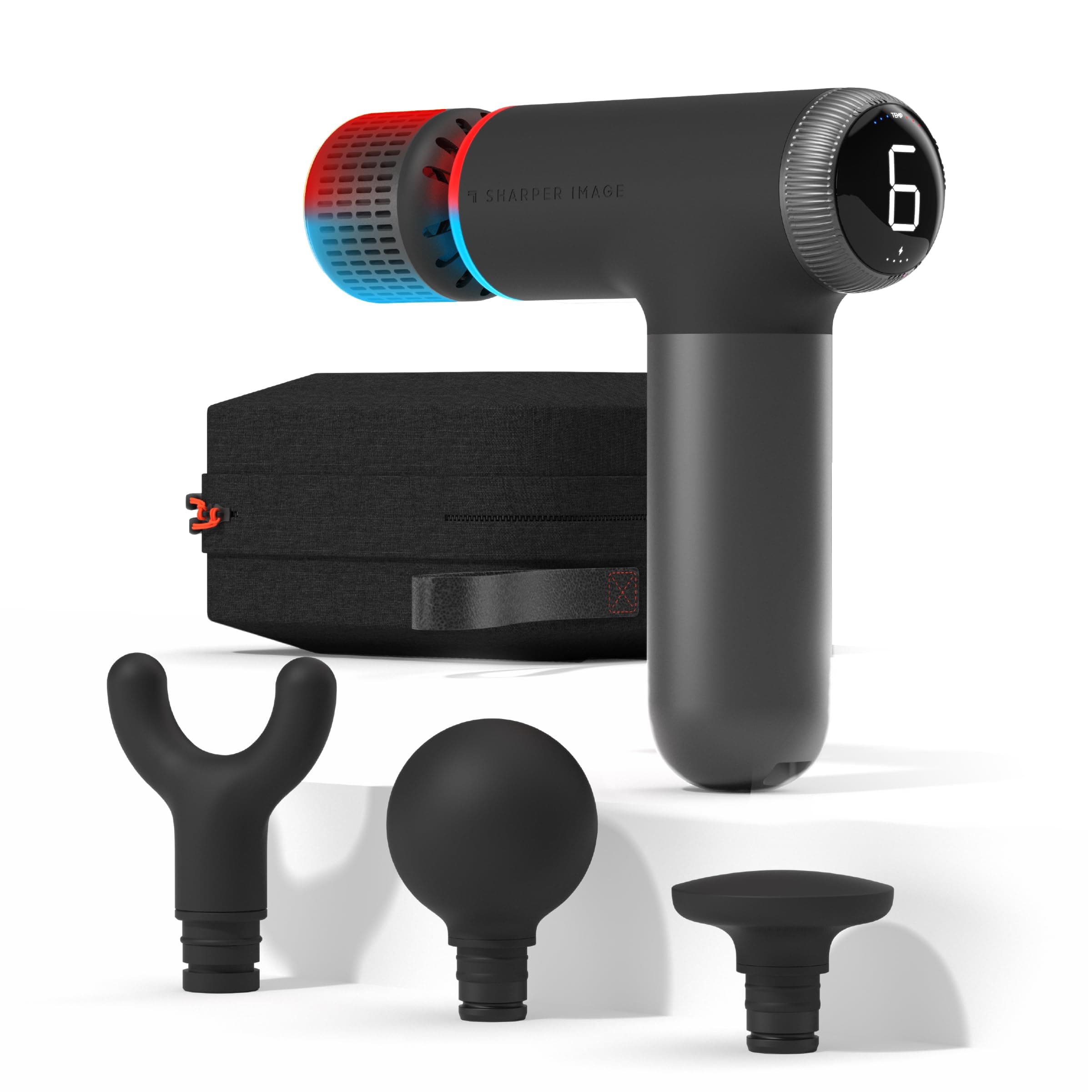 Powerboost Pro+ Compact Hot & Cold Percussion Massager, Dual Temperature Node for Hot and Cold Therapy, 6 Speeds, 4 Accessories, Portable Athlete Recovery