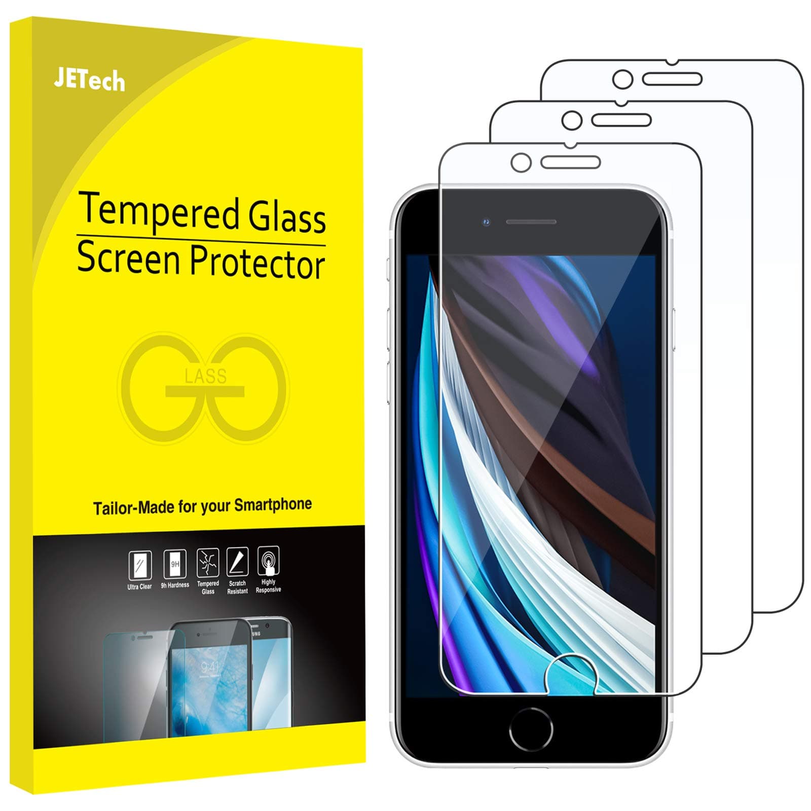 Screen Protector for iPhone SE 3/2 (2022/2020 Edition) 4.7-Inch, Tempered Glass Film, 3-Pack
