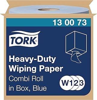 Tork 130073 Heavy-Duty Wiping Paper / 2 Ply Absorbent Paper Roll Suitable for Tork W1, W2 and W3 System / Blue / 1 x 170m / Ø 25.6cm