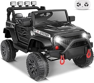 Hikole 24V Ride on Car w/Remote Control, Battery Operated Vehicles for Boys&Girls, Upgraded 2×200W Motors,Off-Road Power Wheels Truck, LED Lights, 3 Speeds, Gift, Black-24V-1 Seater