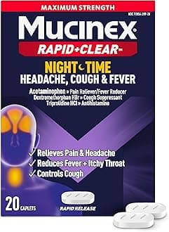 Rapid+Clear Nighttime Cold and Flu Medicine for Adults, Maximum Strength Cold Medicine for Cough, Fever, Pain, Headache, & Runny Nose Relief, Rapid Release Caplets for Adults, 20 Count