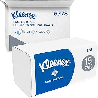 Ultra Paper Towels, V-Fold 2-Ply White Interfold Towels, Ultra-Absorbent, Tear-Resistant, FSC Certified, 15 Packs x 124 Sheets (1,860 Sheets Total), Model Nr. 6778