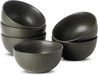 Stoneware Soup Bowls, 24 oz Cereal Bowls Set of 6 for Kitchen, Ceramic Bowls Set for Oatmeal, Dessert, Noodle, Cute Bowls Set for Gift, Dishwasher Microwave Oven Safe, Matte Black