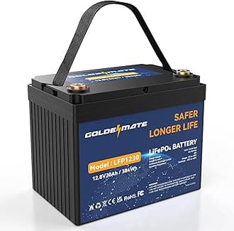GOLDENMATE 12V 30Ah Lithium LiFePO4 Deep Cycle Battery, 5000+ Cycles Lithium Iron Phosphate Rechargeable Battery for Solar, Fish Finder, Marine, RV/Outdoor Camping, Power Wheelchairs with 30A BMS