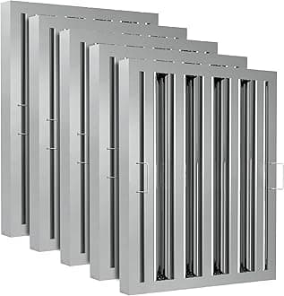 Stainless Steel Commercial Kitchen Hood Filter, Range Hood Baffle Grease Filter for Restaurant Exhaust Hoods, UL/NSF Listed, 15.5 W x 19.5 H Inch 4 Grooves Hood Filters（5 Pack）