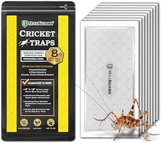 MaxGuard Extra Large Cricket Traps (8 Traps) | Non-Toxic Extra Sticky Glue Board Pre-Baited Cricket Attractant Trap & Kill House Crickets, Insects, Spiders, Bugs